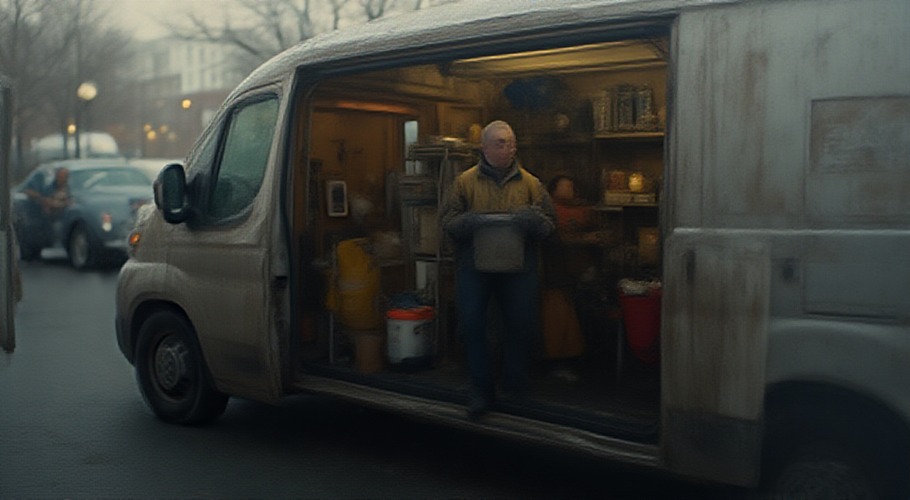 cleaning service truck or van at a residential job site
