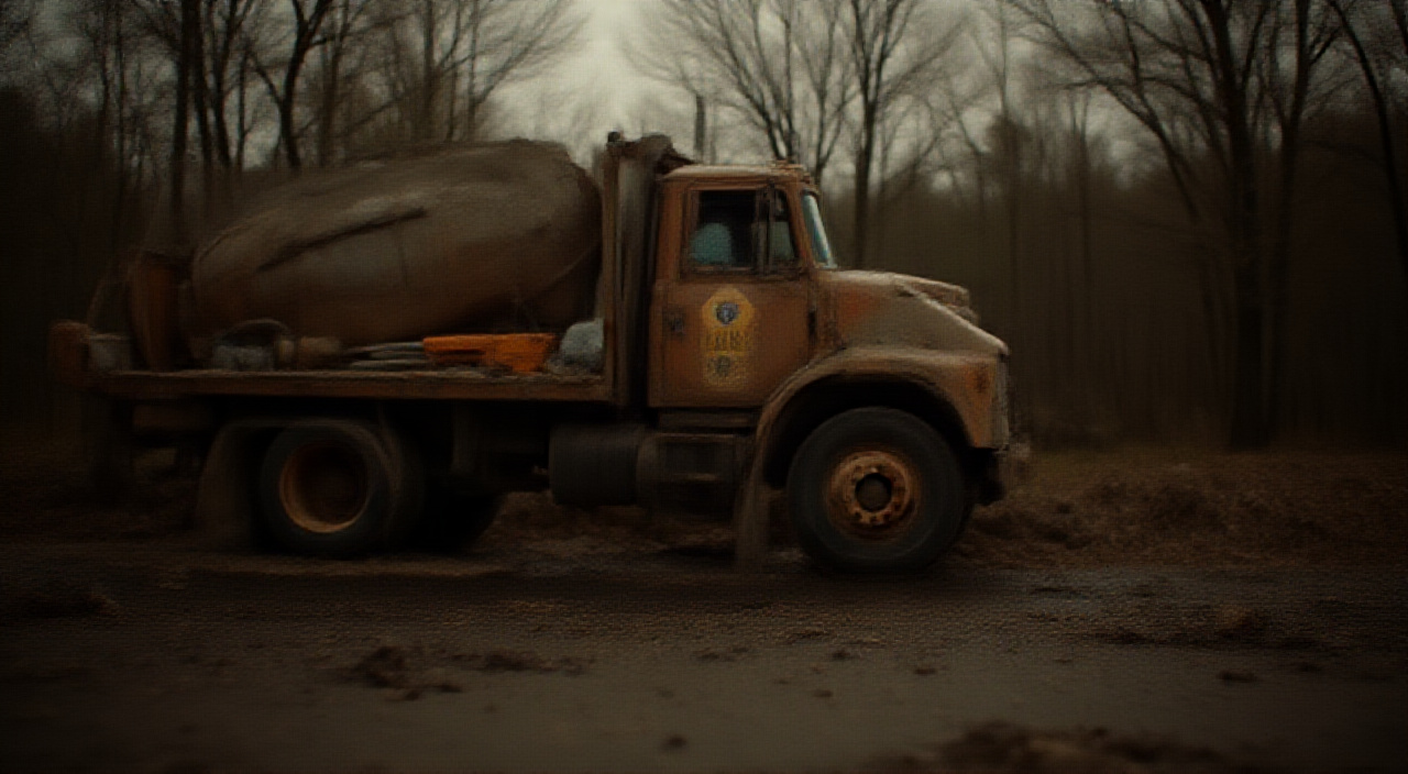 concrete paving service truck or van at a residential job site