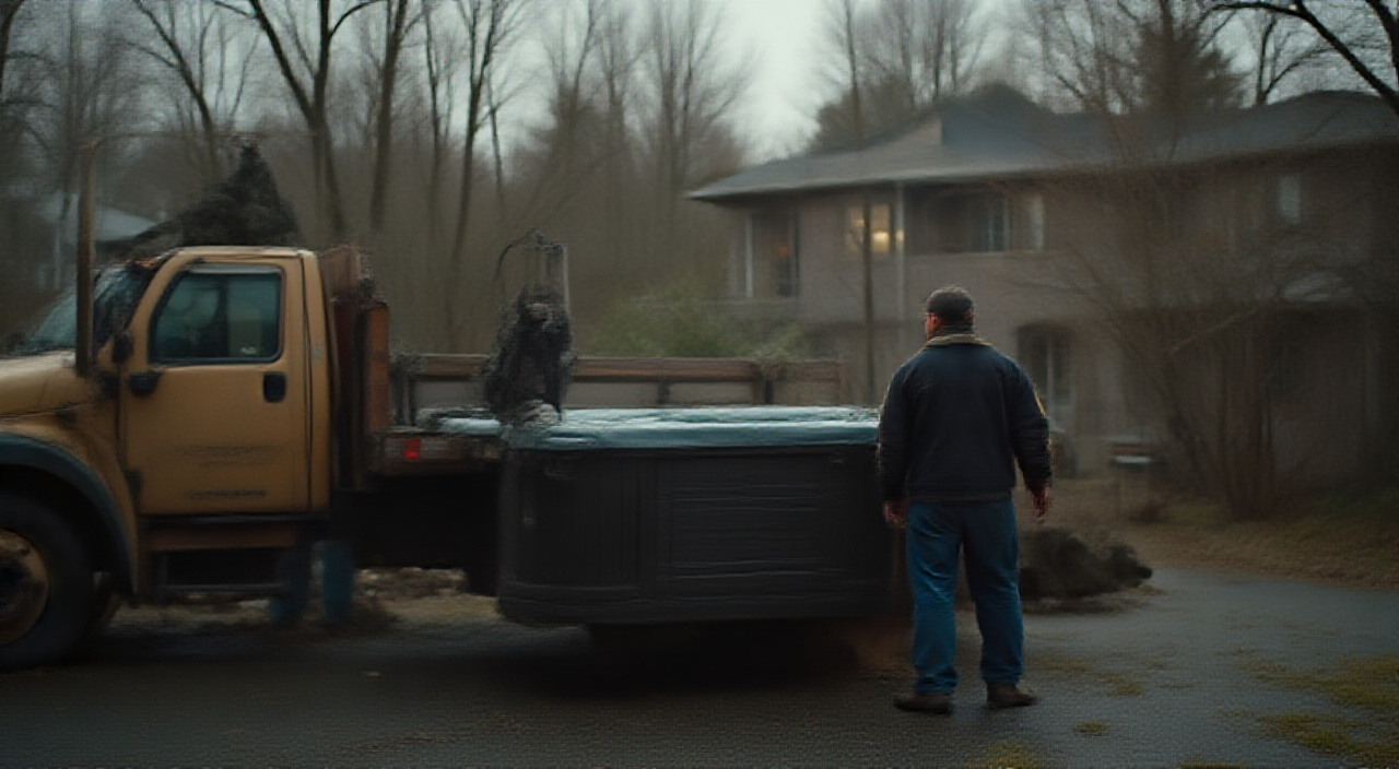 hot tub service truck or van at a residential job site