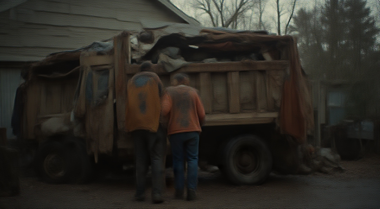 junk removal service truck or van at a residential job site