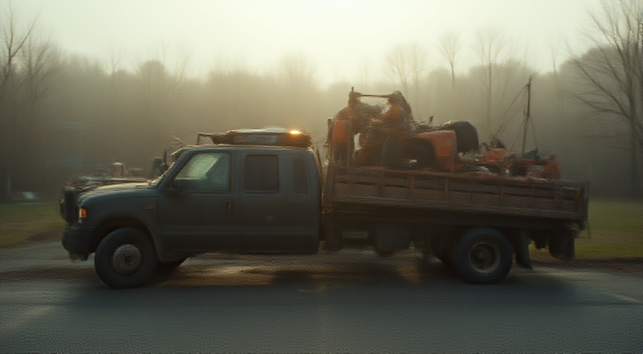 landscaping service truck or van at a residential job site
