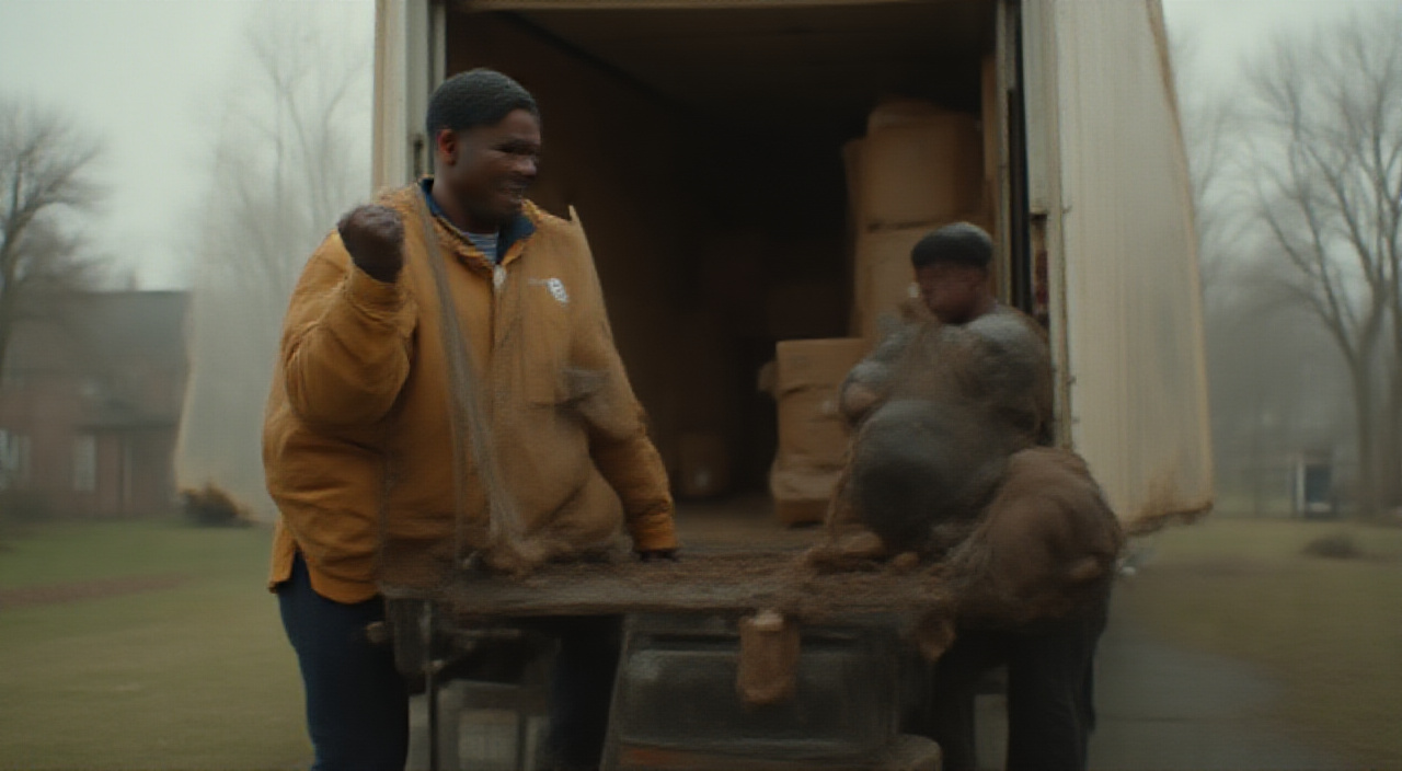 moving service truck or van at a residential job site