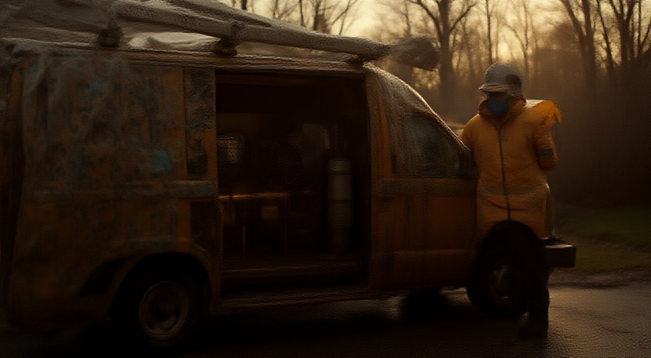 restoration service truck or van at a residential job site