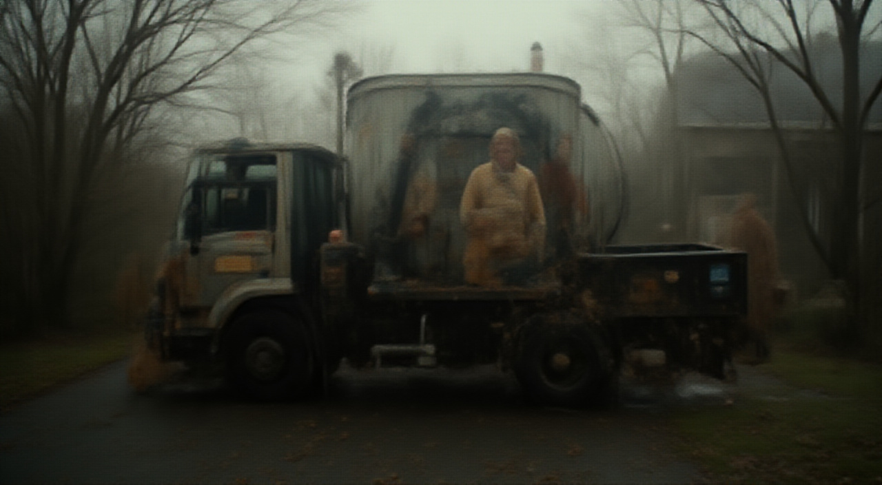 septic service truck or van at a residential job site