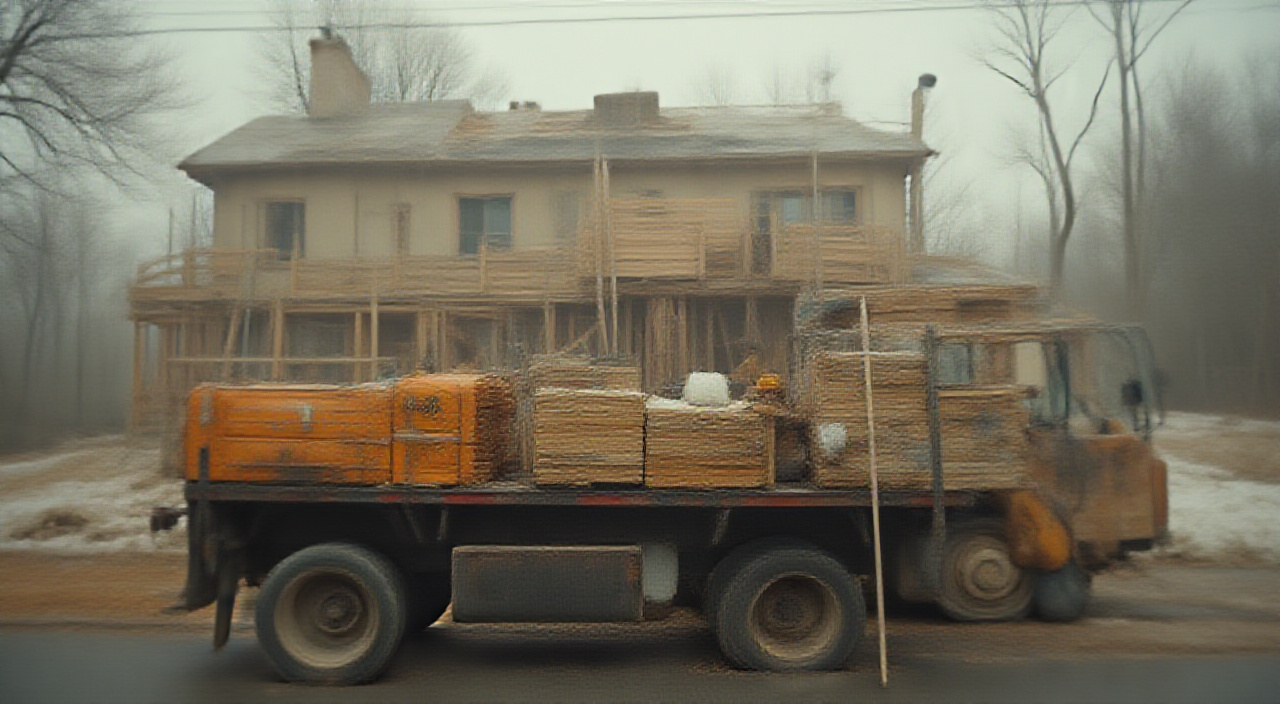 siding service truck or van at a residential job site