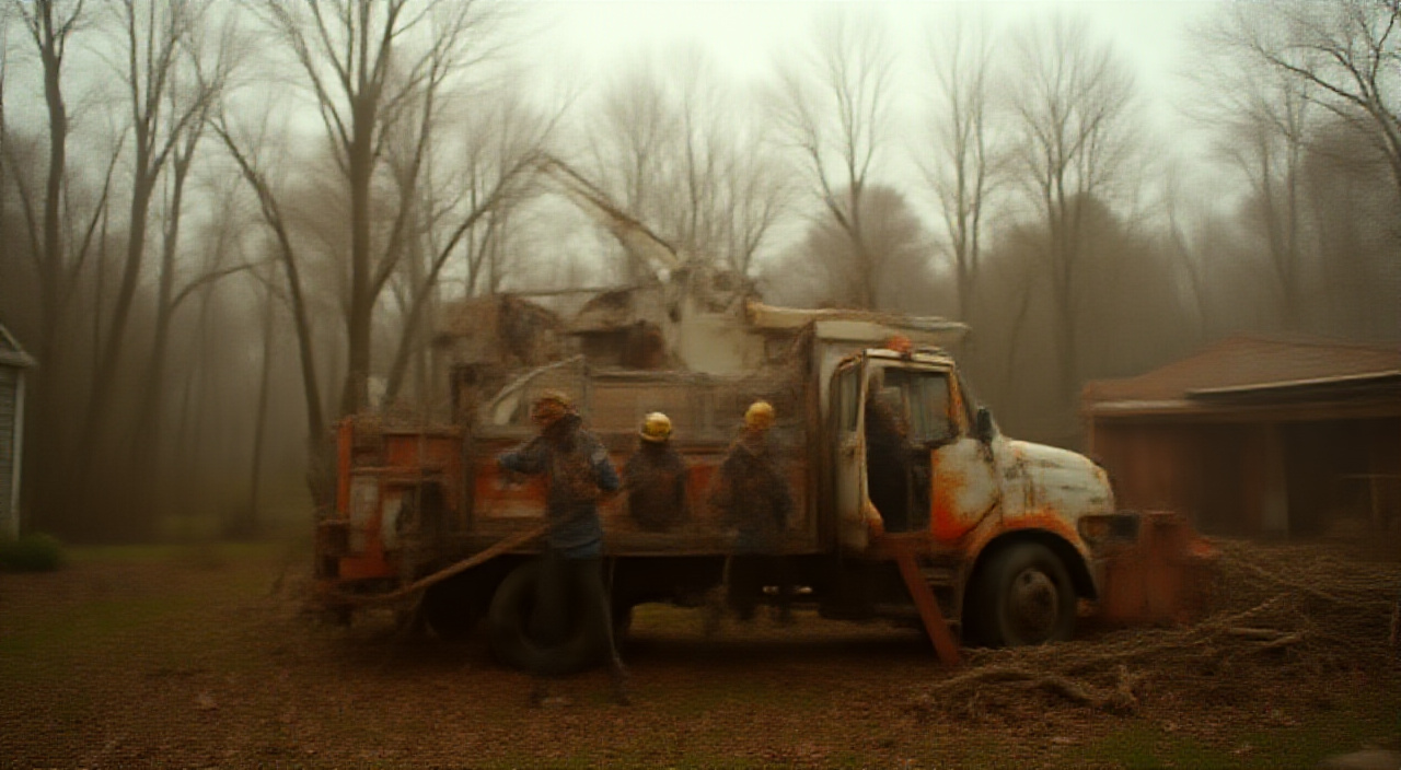 tree service service truck or van at a residential job site