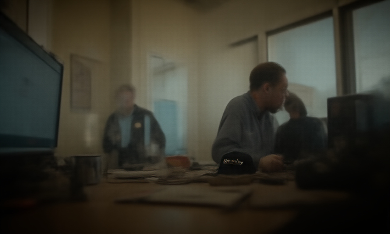 Service business dispatch office at dawn — route maps and booked jobs on monitors