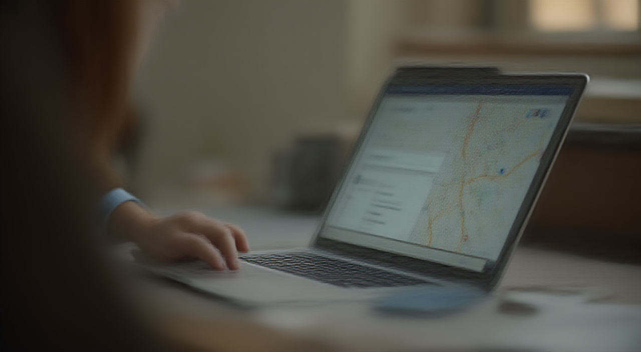 laptop with google map search real office