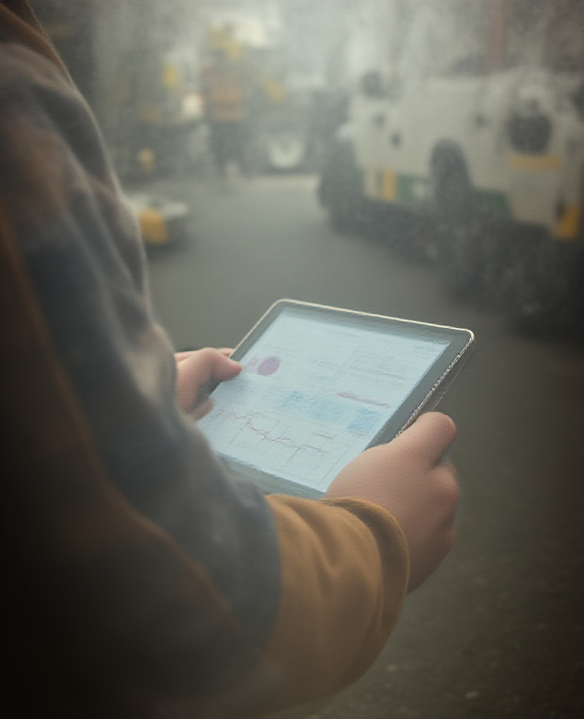 hands on tablet with ad campaign real warehouse