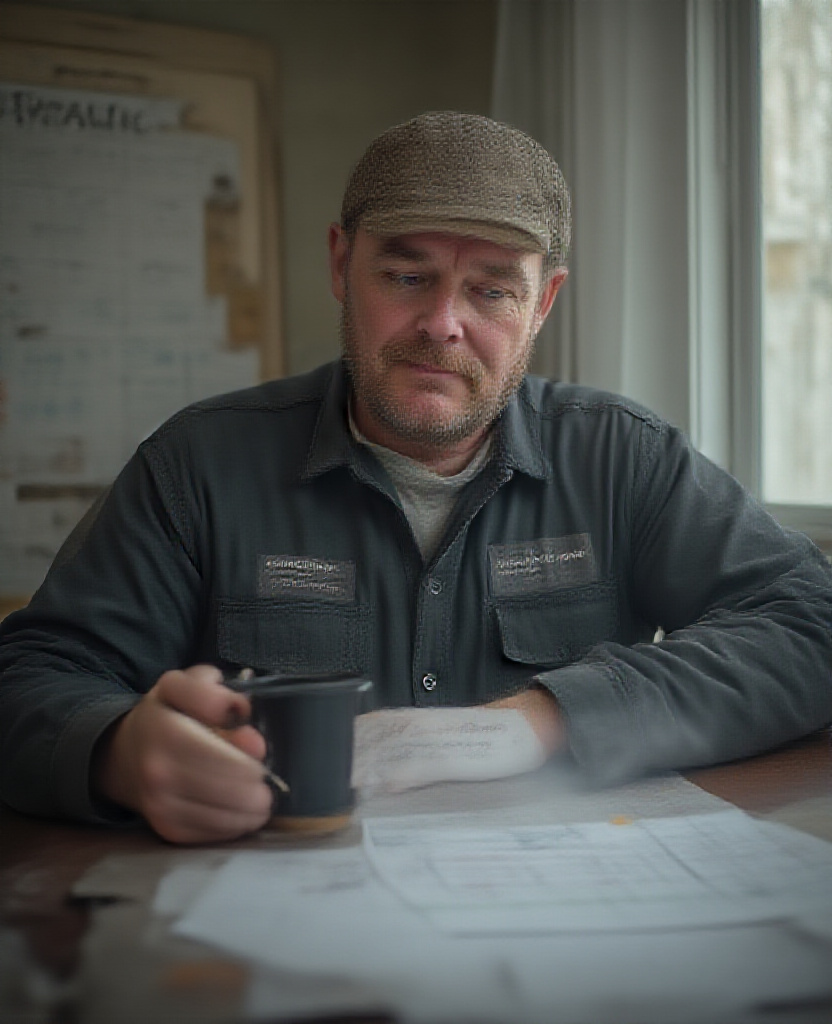 owner reviewing printed reporting dashboard with coffee