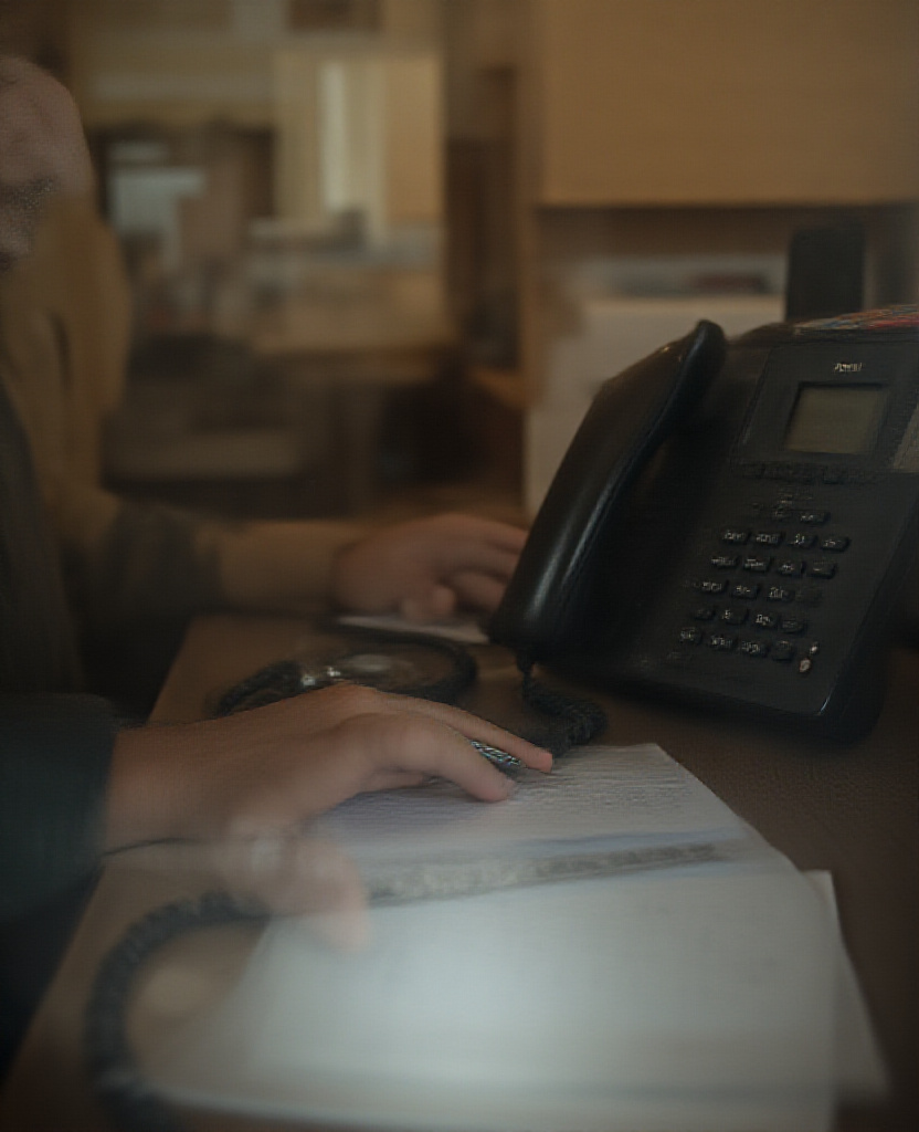 hand on desk phone mid ring real intake desk
